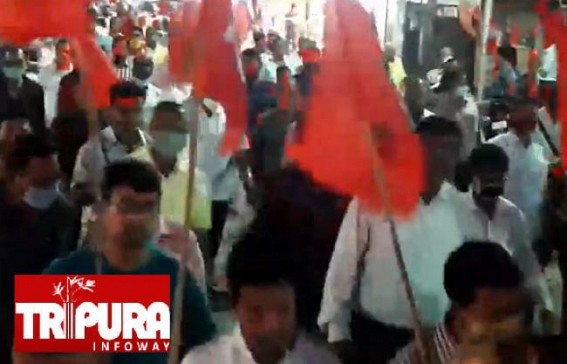 CPI-M Protested in Agartala against BJP's Violent Attack on former Minister Badal Choudhury 