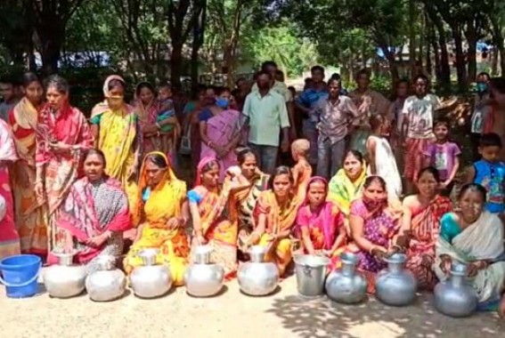 Acute drinking water scarcity paralyzed remote areas' livelihood: Villagers blocked road demanding drinking water at Champamura,Bishalgarh