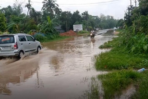 National highway at Charailam submerged in a downpour