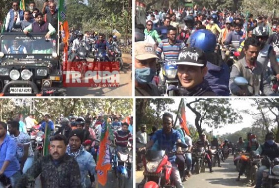 Participants in BJP MLA Sushanta Chowdhury's Majlishpur Bike Rally raised Slogan, 'Khela Hobe Khela......' : Thousands of BJP kariyakartas Joined Rally in Support of Local MLA Sushanta Chowdhury 