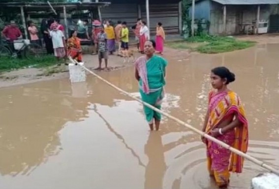 No drainage system forced local people to Block roads due to waterlogging in the Banikya Chowmuhani area, Agartala