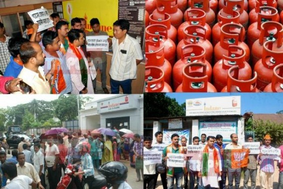 After Petrol / Diesel, LPG crisis looms large in Tripura : Black marketing of cooking gas in the name of VIP quota hooks consumers : BJP hits Gas Agency at Capital City After Petrol / Diesel, LPG crisis looms large in Tripura : Black marketing of cooking gas in the name of VIP quota hooks consumers : BJP hits Gas Agency at Capital City