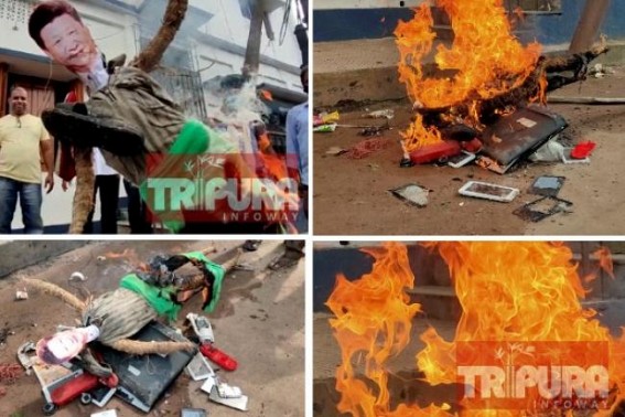 Anti-China protests echoed in Tripura : BJP, Congress called for boycotting Chinese products, China President's effigy burnt across  