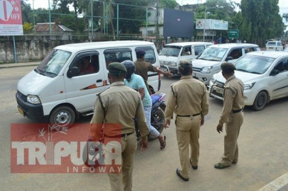 Tight Checking, Securities on Roads as Lockdown extended in Tripura : Long rows of vehicles in various areas as Police continue Checking