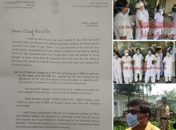 'Only 914 PPE kits fit for use among 9000 kits, Medical â€˜Gogglesâ€™ lack protective seals, Hand Sanitizer â€˜VENTIZâ€™ substandardâ€™ : Sudip Barmanâ€™s open letter to CM signals massive â€˜COVID19 supplies purchasing scamâ€™ in Tripura Health Dept 