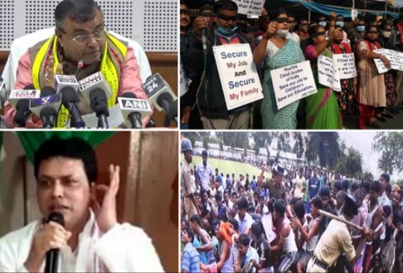 Minister Ratanlal Nath, CM Biplab Deb (Left), Job aspirants of the state (Right). TIWN Photos. 