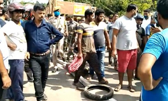 Public Blocked National Highway at Amtali after a Road Accident 