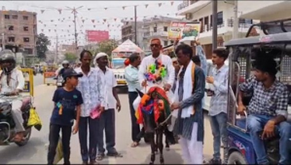 Independent candidate takes donkey ride to campaign in Bihar's Gopalganj