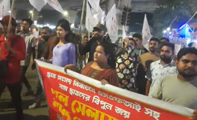 SFI Marks 4-0 Victory against ABVP at JNU : Tripura SFI Celebrates on Agartala Rajpath, Seeking Tripura College Elections Soon
