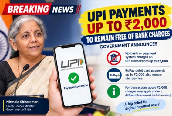 'No Bank Charges on UPI Payments Up to Rs.2,000' 