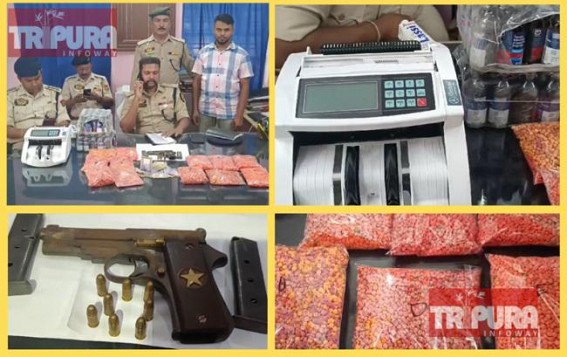 Man arrested with Yaba Tablets, Phensedyl, Bangladesh Currency and Pistol from Mati Nagar, Agartala