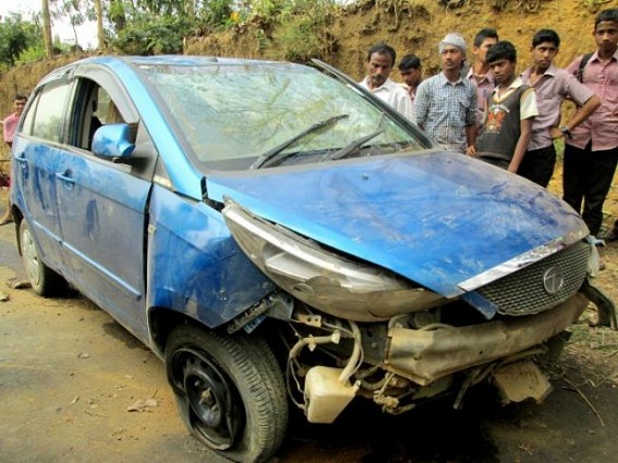 Car jumps due to tire blast ; owner narrowly escapes Car jumps due to tire blast ; owner narrowly escapes