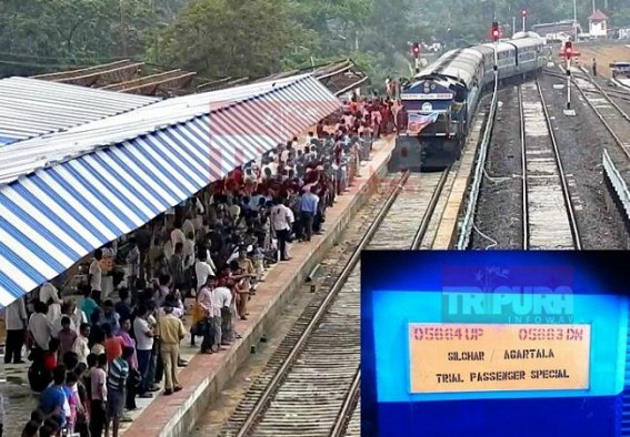 Tripura's historic day : Passenger Trial train service in Silchar-Agartala route begins on Monday : BG train flagged off from Silchar, arrived Dharmanagar at 2.10pm Tripura's historic day : Passenger Trial train service in Silchar-Agartala route begins on Monday : BG train flagged off from Silchar, arrived Dharmanagar at 2.10pm