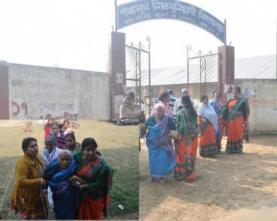 Women with BJP flag designed sarees haunted voters at booths Women with BJP flag designed sarees haunted voters at booths