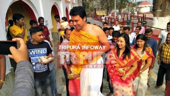 Saffron's biggest tests in 3 Northeast states tomorrow : Biplab seeks blessing from Goddess Tripura Sundari to defeat Communists Saffron's biggest tests in 3 Northeast states tomorrow : Biplab seeks blessing from Goddess Tripura Sundari to defeat Communists