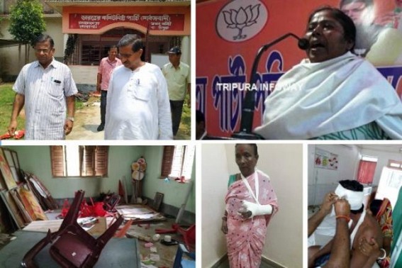 Biplab-Pratima Crime Empire : CPI-M released horrifying post-poll violence episodes in West Tripura : Tension prevails across state under BJP's mafia-regime Biplab-Pratima Crime Empire : CPI-M released horrifying post-poll violence episodes in West Tripura : Tension prevails across state under BJP's mafia-regime