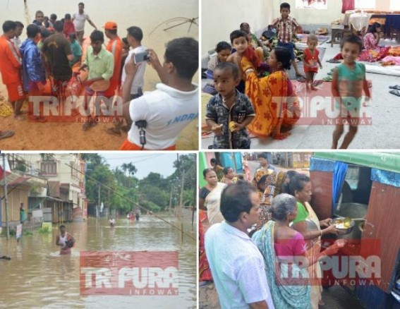 Flood threats likely to continue more 2 days : 17952 people rendering homeless, 61 relief camps opened Flood threats likely to continue more 2 days : 17952 people rendering homeless, 61 relief camps opened