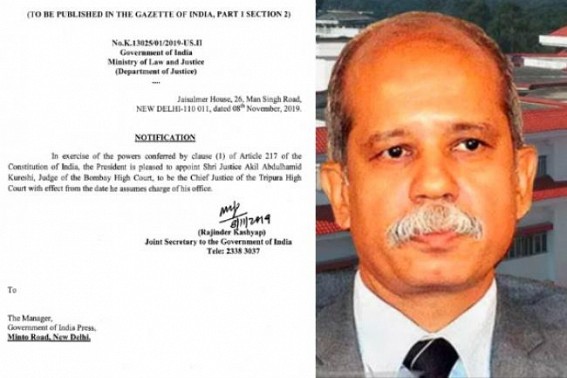 Centre Notifies appointment of Justice Kureshi as Tripura HC Chief Justice Centre Notifies appointment of Justice Kureshi as Tripura HC Chief Justice