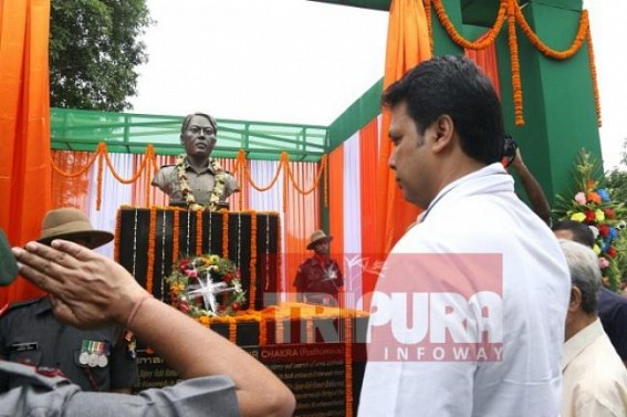 CM Biplab Deb unveils statue of Martyr Rabi Kumar Debbarma CM Biplab Deb unveils statue of Martyr Rabi Kumar Debbarma