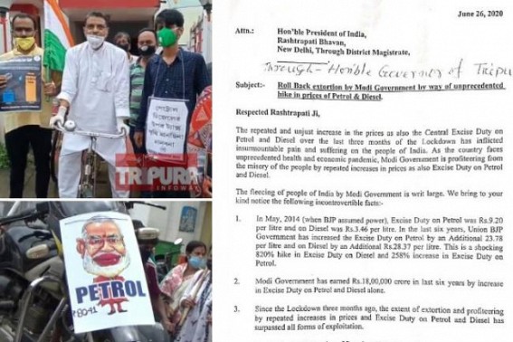 Congress’s Protests across Tripura : Party wrote to President of India to roll back Fuel Prices Congress’s Protests across Tripura : Party wrote to President of India to roll back Fuel Prices