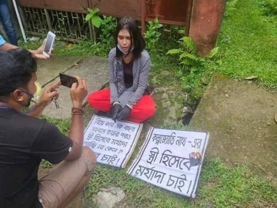 Girl sits in agitation seeking recognition as wife Girl sits in agitation seeking recognition as wife