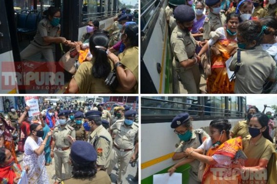 Tussle among Police, CPI-M Women Wing in Agartala after Police applied ‘unnecessary’ force in 15 minutes Peaceful Silent Protest, 1 injured Tussle among Police, CPI-M Women Wing in Agartala after Police applied ‘unnecessary’ force in 15 minutes Peaceful Silent Protest, 1 injured