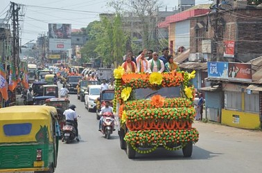BJP's rally in Agartala as a part of campaigning for Ramnagar. TIWN Pic April 13